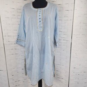 Maison Shefali Light Blue Gold Details Cotton Kurta   3XL